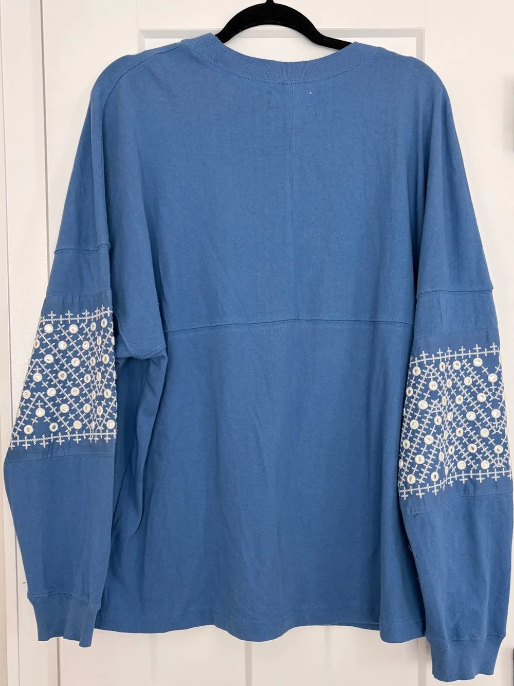 Urban Outfitters Blue Crewneck Sweatshirt with White Embroidered Sleeves - Picture 2 of 4